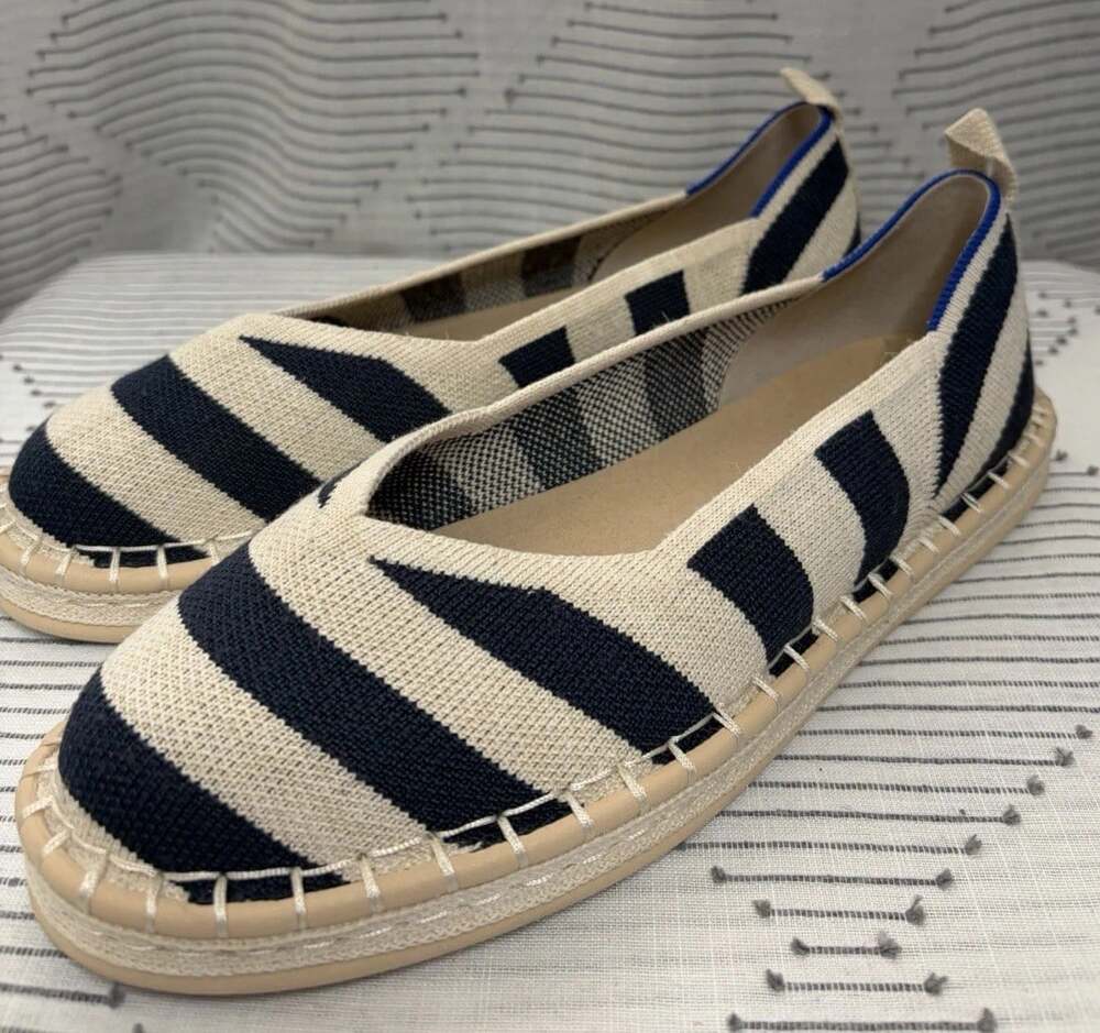 ROTHY'S The Espadrille Navy Blue/Cream Stripe NEUTRAL Size 7.5 NAUTICAL women